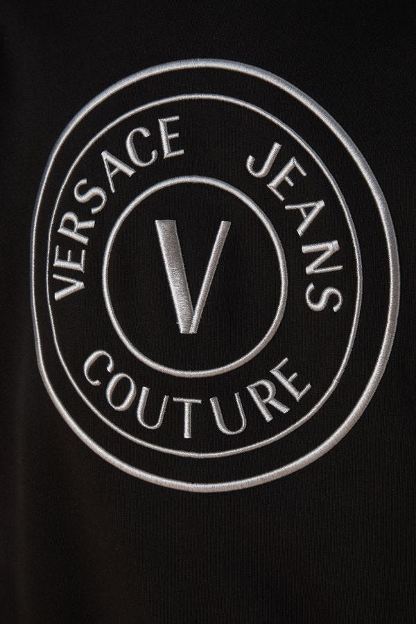 Versace Jeans Black Cotton Logo Details Hooded Sweatshirt - Fizigo